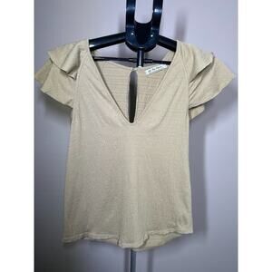 Free People We The Free Ruffle Sleeve Top Shirt Brown Medium